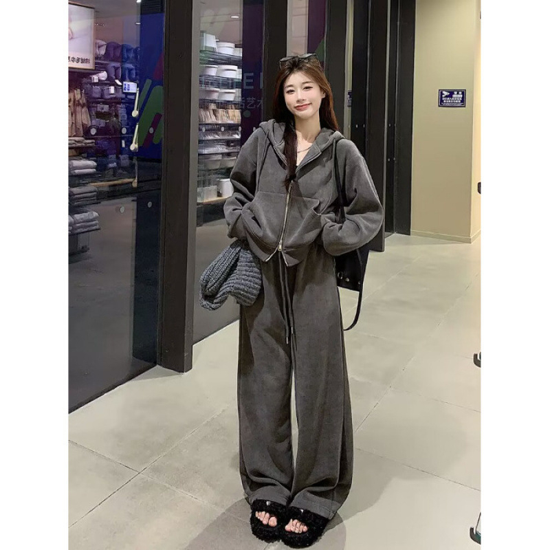 Ženski jesenski dvodijelni set: hoodie s kapuljačom i hlače, širokog kroja, korejski stil, casual