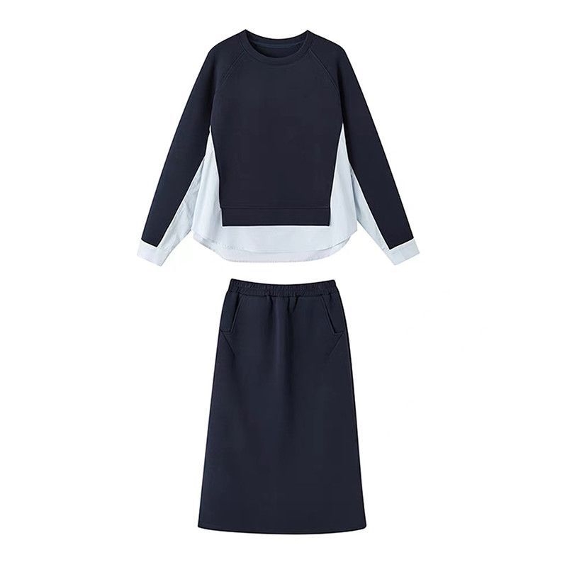 корейски стил двучастков комплект: суитшърт и пола с цепка, ежедневен моден костюм за жени, есен-зима 2025