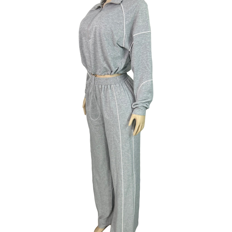 Ženski dvodijelni set: prugasti kardigan-sweater s elastičnim pojasom i ravne trenirke