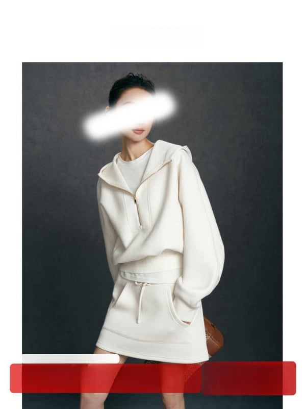 Пролетен спортен тенис комплект: суитчър с качулка, бял, ежедневен стил, къса пола с големи джобове