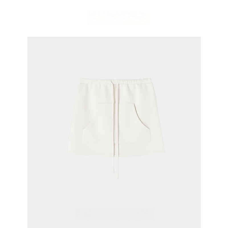 Пролетен спортен тенис комплект: суитчър с качулка, бял, ежедневен стил, къса пола с големи джобове