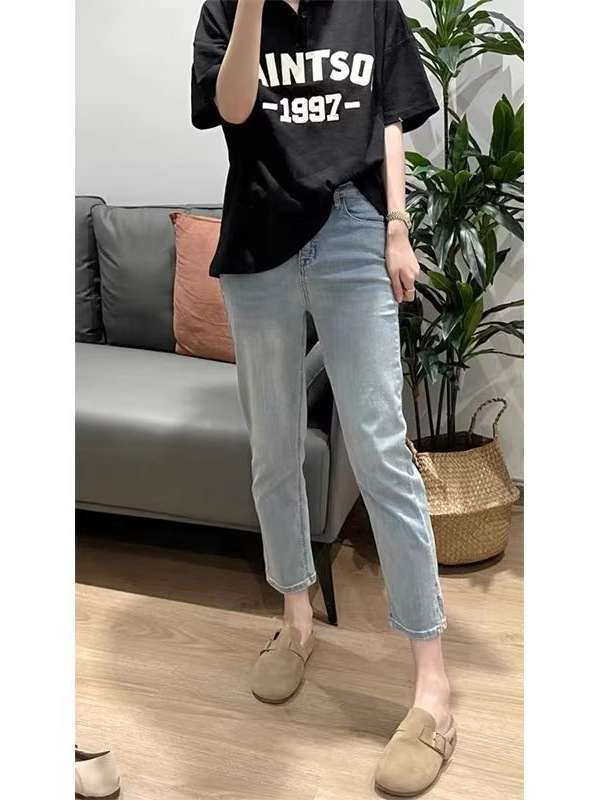 Ženske Ice Silk elastične traperice, visoki pojas, cropped Capri hlače, za plus size i sitne figure