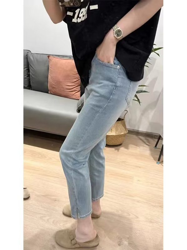 Ženske Ice Silk elastične traperice, visoki pojas, cropped Capri hlače, za plus size i sitne figure