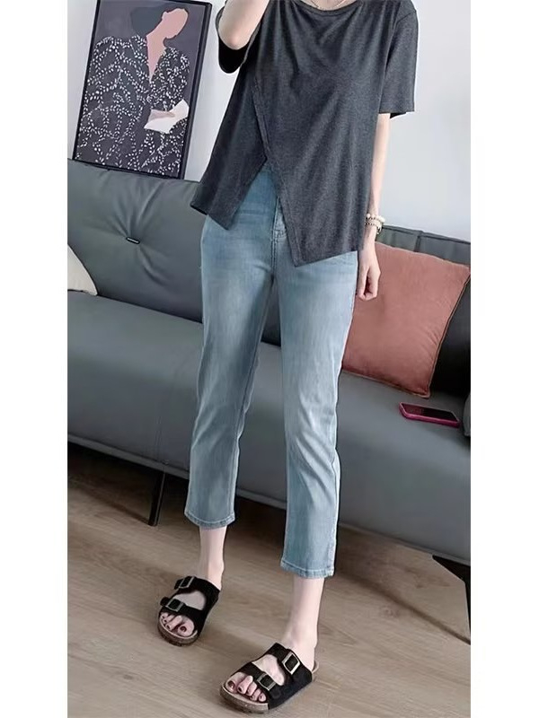 Ženske Ice Silk elastične traperice, visoki pojas, cropped Capri hlače, za plus size i sitne figure