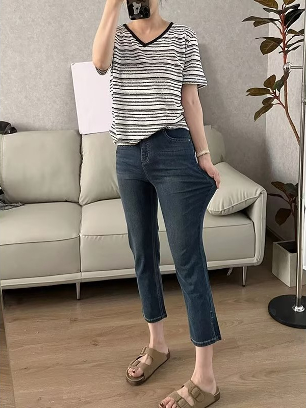Ženske Ice Silk elastične traperice, visoki pojas, cropped Capri hlače, za plus size i sitne figure
