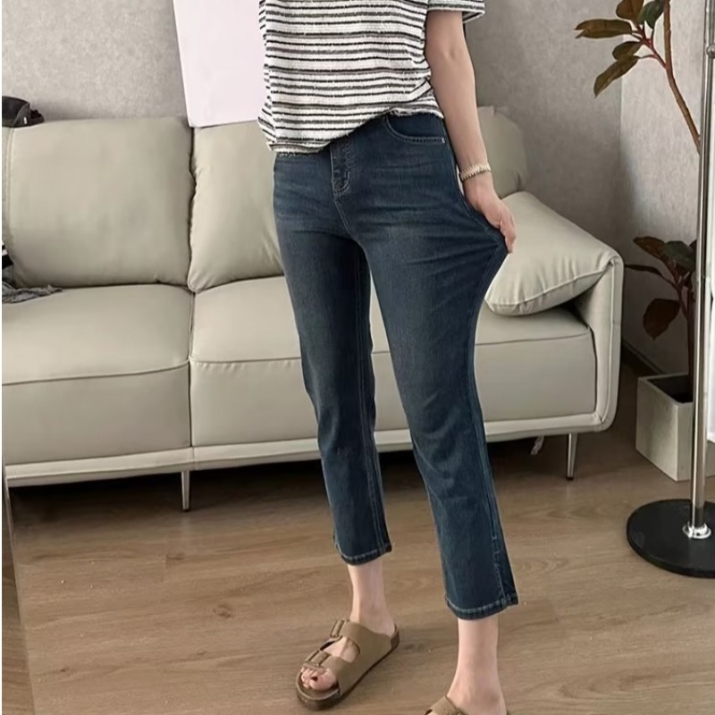 Ženske Ice Silk elastične traperice, visoki pojas, cropped Capri hlače, za plus size i sitne figure
