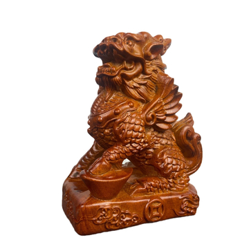Par Kirin figūra od ebenovog drveta – drvene skulpture Kirina za dom, Feng Shui dekoracija i dar za useljenje