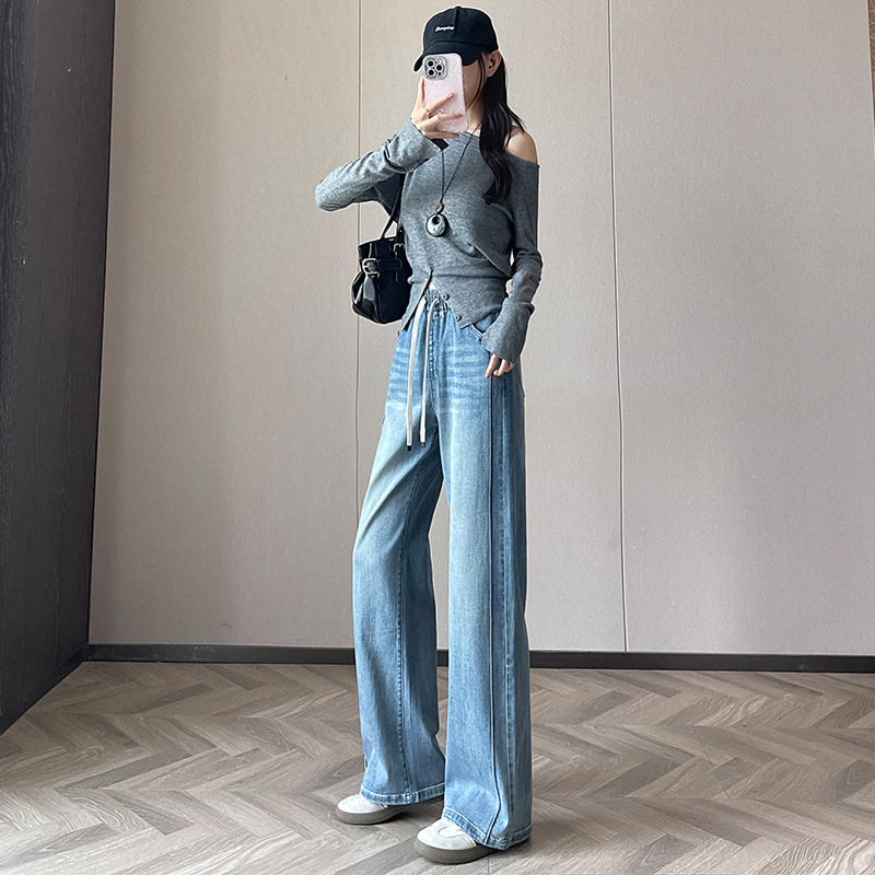 Ženske široke traperice za jesen, udoban kroj, ravne nogavice, visok pojas, vintage stil, plus veličina, dugačke traperice