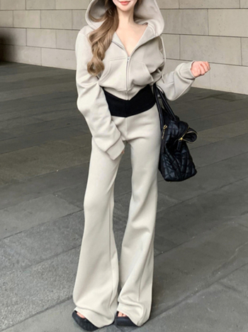 2025 нов модел контрастен спортен комплект с худи за жени, есен-зима, корейски стил, уникален двукомпонентен комплект