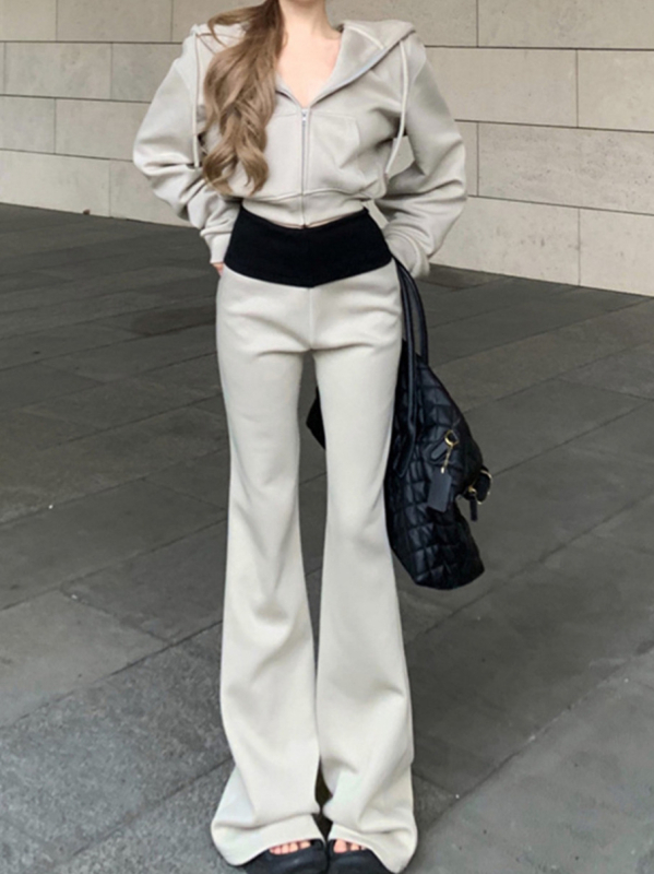 2025 нов модел контрастен спортен комплект с худи за жени, есен-зима, корейски стил, уникален двукомпонентен комплект