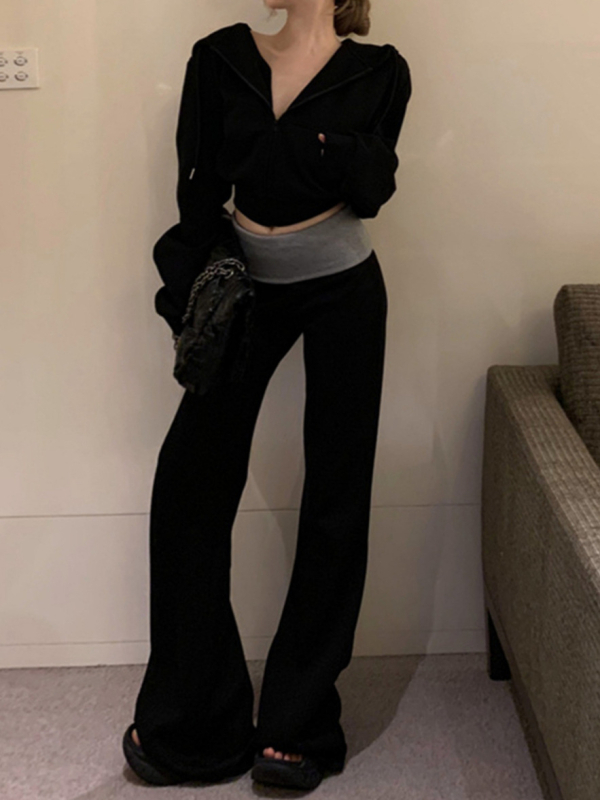 2025 нов модел контрастен спортен комплект с худи за жени, есен-зима, корейски стил, уникален двукомпонентен комплект