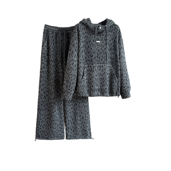 Ženski set u korejskom stilu za casual sportski stil s leopard printom, kapuljom, elastičnim pojasom i ravnim hlačama (dva dijela)