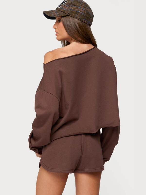 Ženski jednofarbni casual set: hoodie s dugim rukavima i isrezom te šorcevi s elastičnim pojasom i vezicom, udoban i svestran