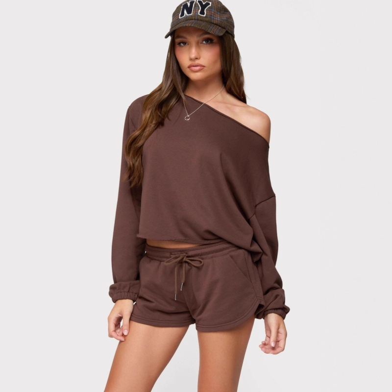 Ženski jednofarbni casual set: hoodie s dugim rukavima i isrezom te šorcevi s elastičnim pojasom i vezicom, udoban i svestran