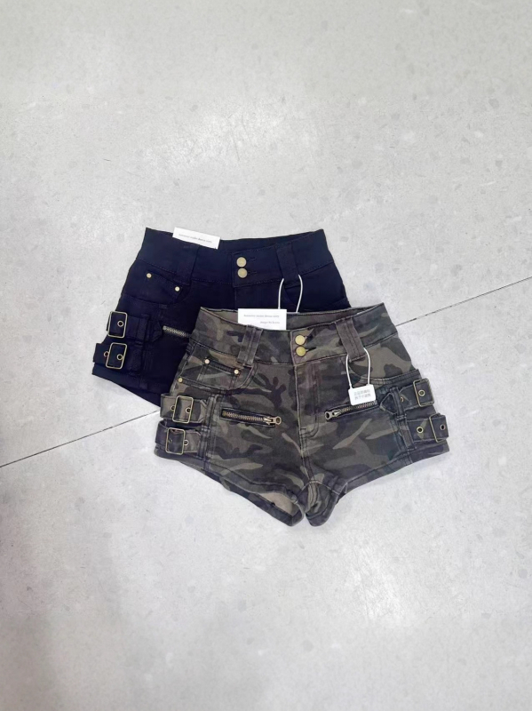 Ženski traper šortovi s kamuflažnim uzorkom, visokim strukom, radni stil, duljina 3/4, model 5826