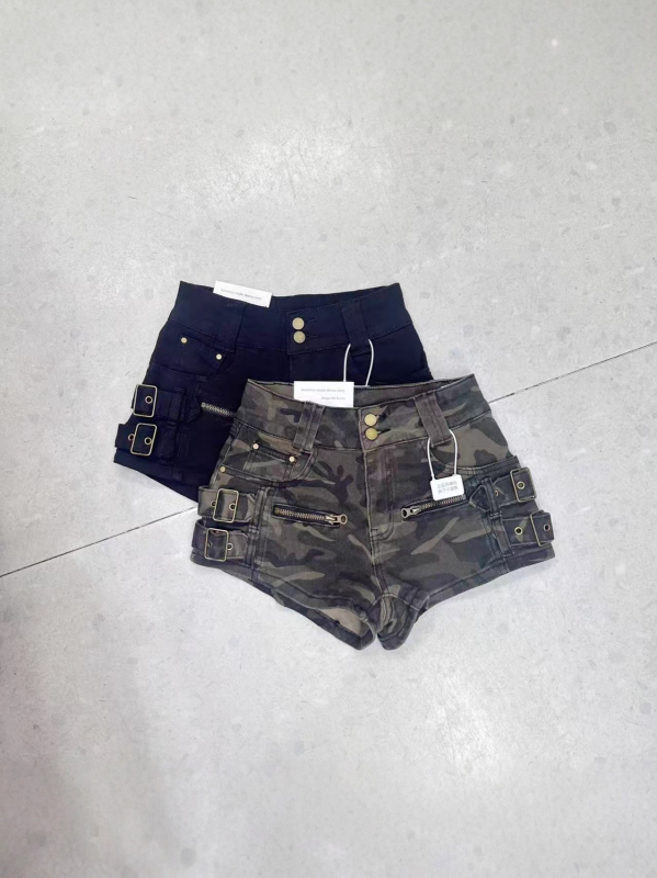 Ženski traper šortovi s kamuflažnim uzorkom, visokim strukom, radni stil, duljina 3/4, model 5826