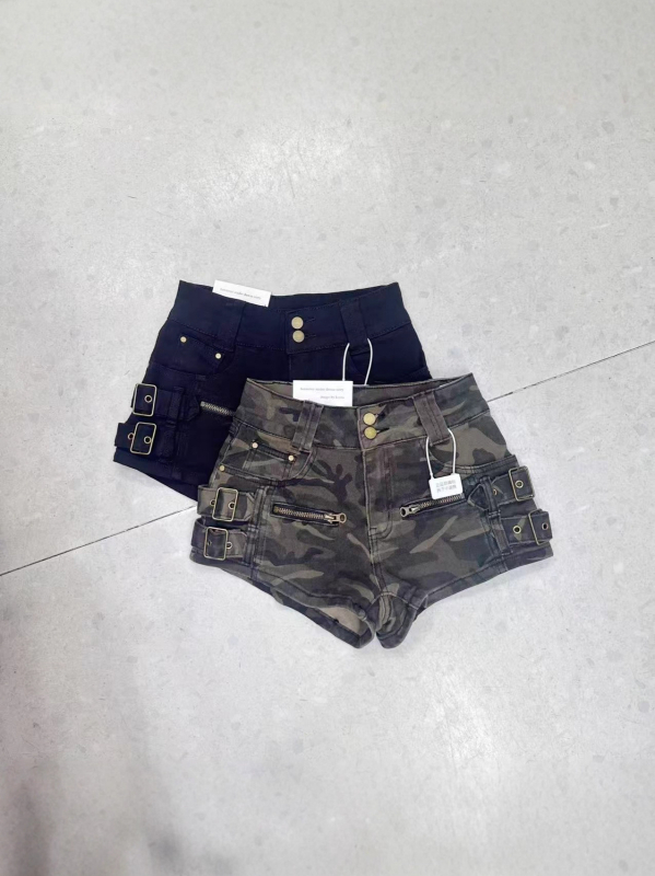 Ženski traper šortovi s kamuflažnim uzorkom, visokim strukom, radni stil, duljina 3/4, model 5826