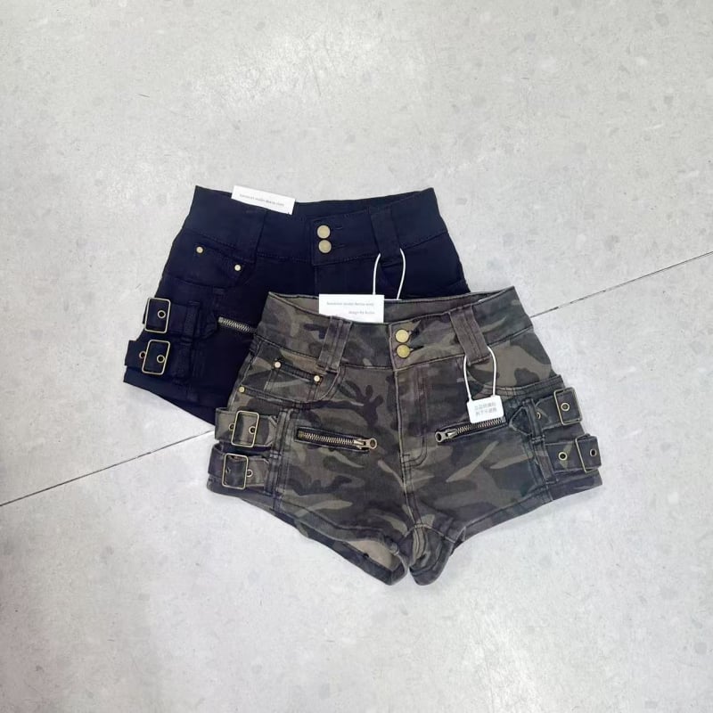 Ženski traper šortovi s kamuflažnim uzorkom, visokim strukom, radni stil, duljina 3/4, model 5826