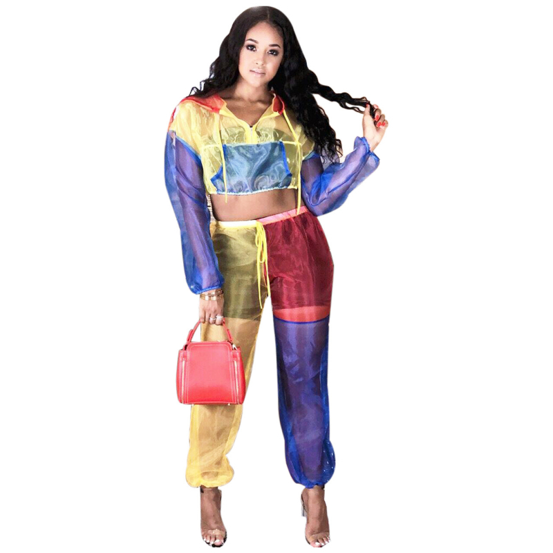 M806 Дамски мрежест костюм с качулка и панелни шевове, спортно-готически стил, къси панталони