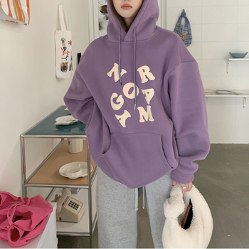 Duks s kapuljom od flisa, jesensko-zimska sezona, širokog kroja, korejski stil, novi model