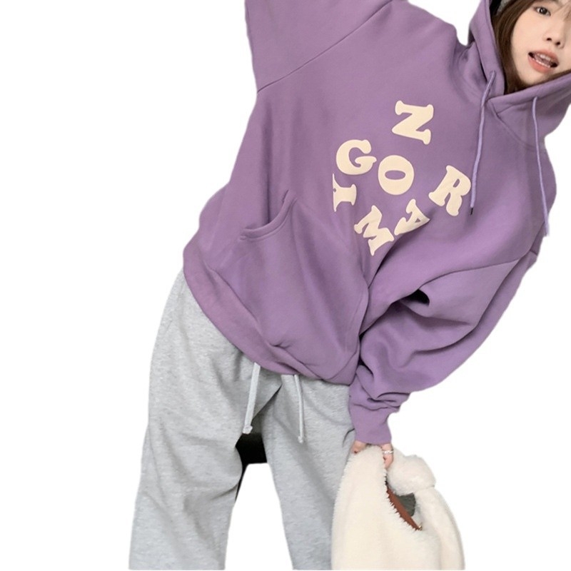 Duks s kapuljom od flisa, jesensko-zimska sezona, širokog kroja, korejski stil, novi model