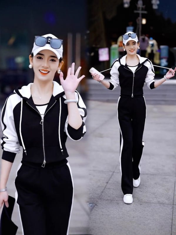 963 Модерен дамски двучастен комплект с качулка и кардиган, панталони, есен 2025