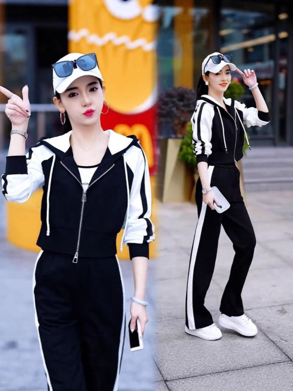 963 Модерен дамски двучастен комплект с качулка и кардиган, панталони, есен 2025