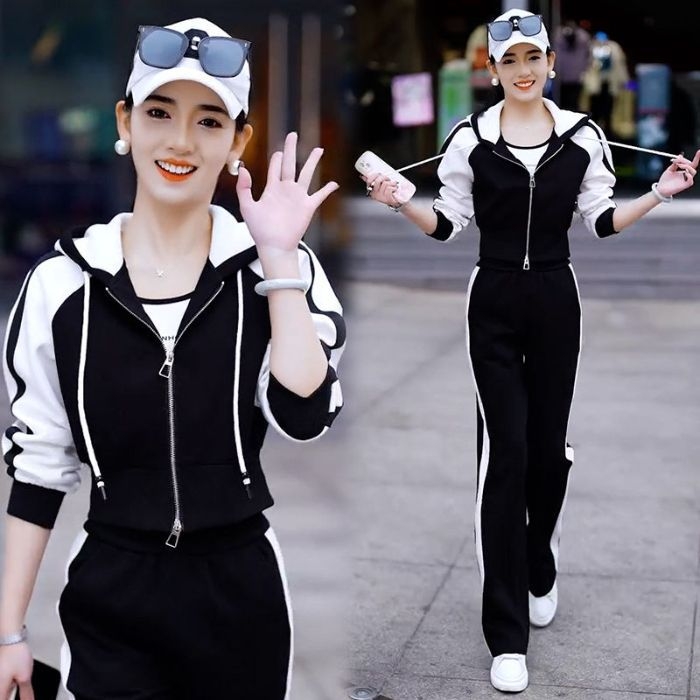 963 Модерен дамски двучастен комплект с качулка и кардиган, панталони, есен 2025