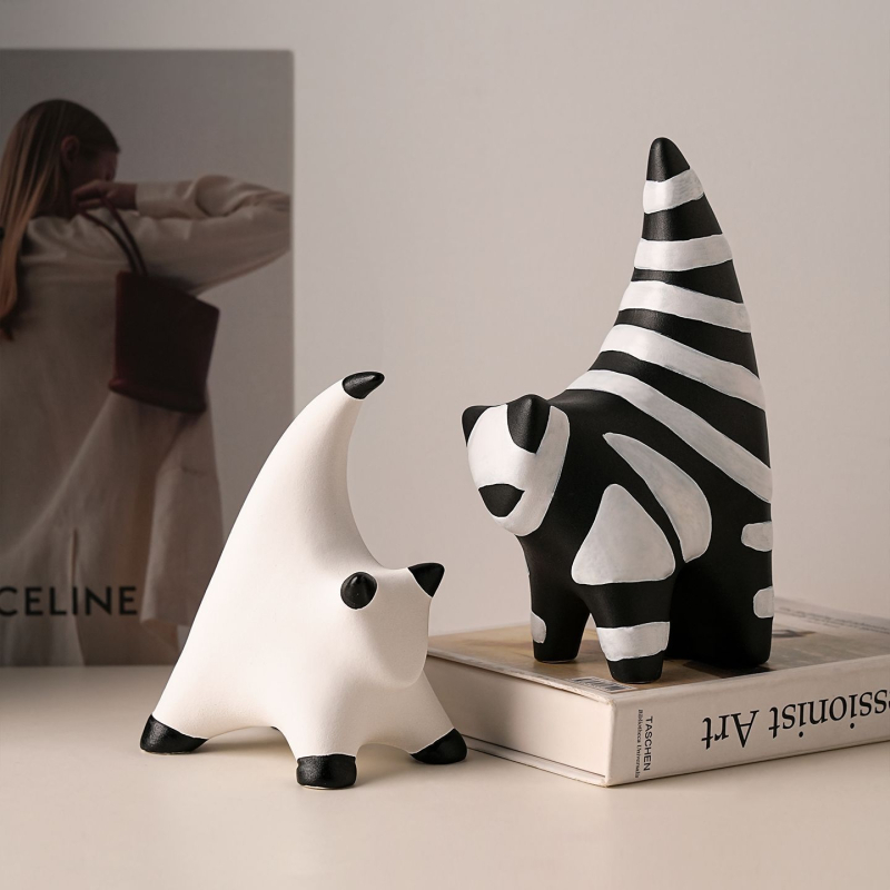 Beihanmei personalizirana apstraktna mačja figurica od porculana – modern kućni dekor