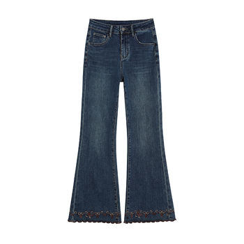 Ženske šivane traperice s izvezenim uzorkom, visokim strukom, patchwork stilom, dužina 9/10, denim