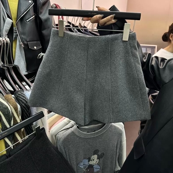 Proljeće 2025 Debele vunene casual hlače s visokim strukom, oblikovanje trbuha, široki kroj, A-linija, bootcut za žene