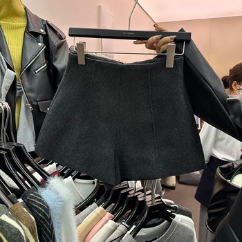 Proljeće 2025 Debele vunene casual hlače s visokim strukom, oblikovanje trbuha, široki kroj, A-linija, bootcut za žene