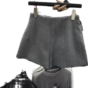 Proljeće 2025 Debele vunene casual hlače s visokim strukom, oblikovanje trbuha, široki kroj, A-linija, bootcut za žene
