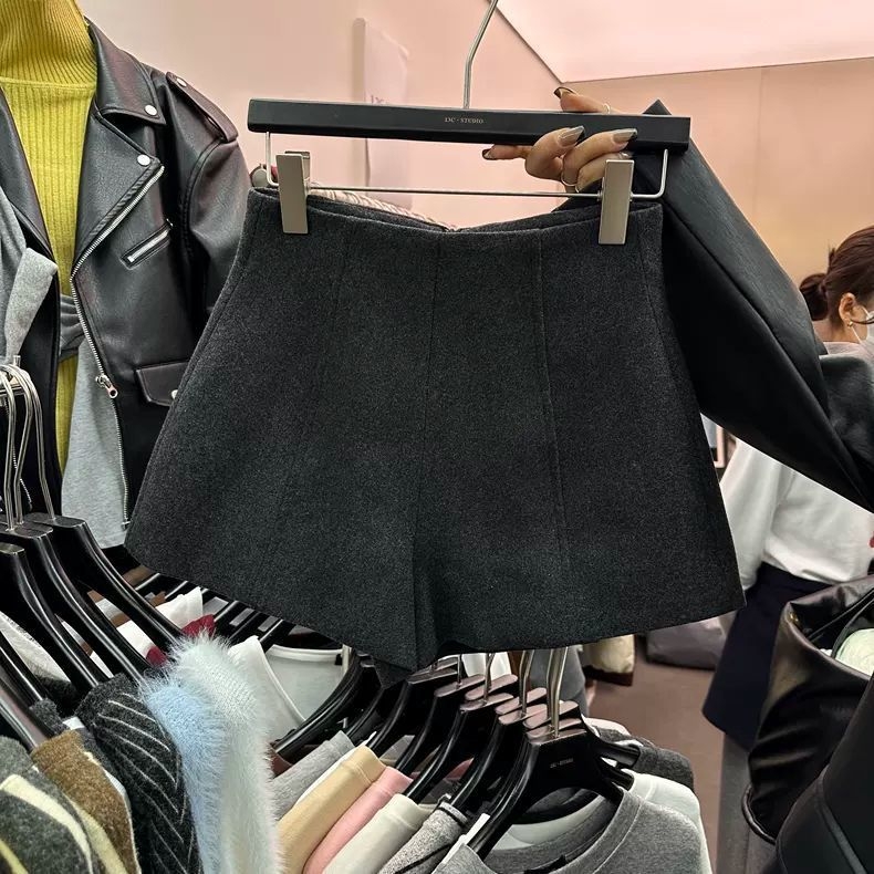 Proljeće 2025 Debele vunene casual hlače s visokim strukom, oblikovanje trbuha, široki kroj, A-linija, bootcut za žene