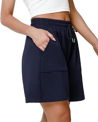 Shorturi sport casual pentru femei, talie înaltă, până la genunchi, poliester, șnur, stil urban elegant