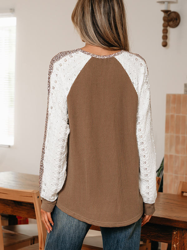 Ženski top s V-izrezom i raglan rukavima, otisak, casual top za jesen/zimu