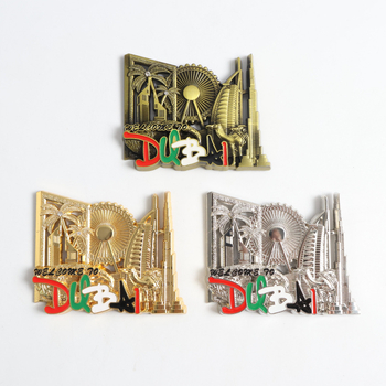 Metalni magnet za hladnjak s dubajskom znamenitošću, 3D panoramski dizajn, retro suvenir putovanja