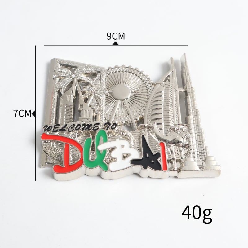 Metalni magnet za hladnjak s dubajskom znamenitošću, 3D panoramski dizajn, retro suvenir putovanja