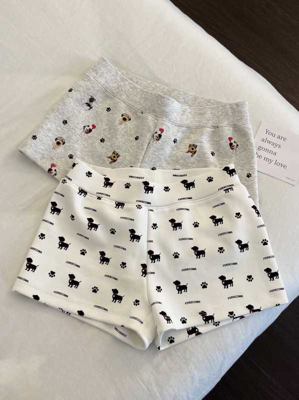 Ženske kratke sportske hlače u američkom stilu za ljeto, s otiskom šteneta, uski kroj, visokim strukom, kapri duljine
