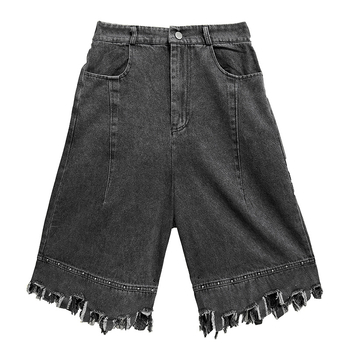 Ženske denim capri hlače s visokim strukom, retro street hipster stil, ljeto 2025