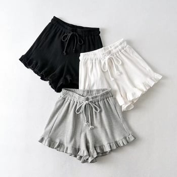 Ženski casual šorts s čipkastim rubom i waffle uzorom, ljetni, elastičan pojas s vezicom, volani rub, sportski stil