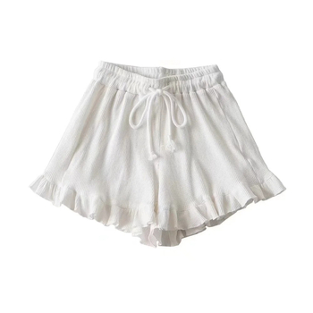 Ženski casual šorts s čipkastim rubom i waffle uzorom, ljetni, elastičan pojas s vezicom, volani rub, sportski stil