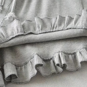 Ženski casual šorts s čipkastim rubom i waffle uzorom, ljetni, elastičan pojas s vezicom, volani rub, sportski stil