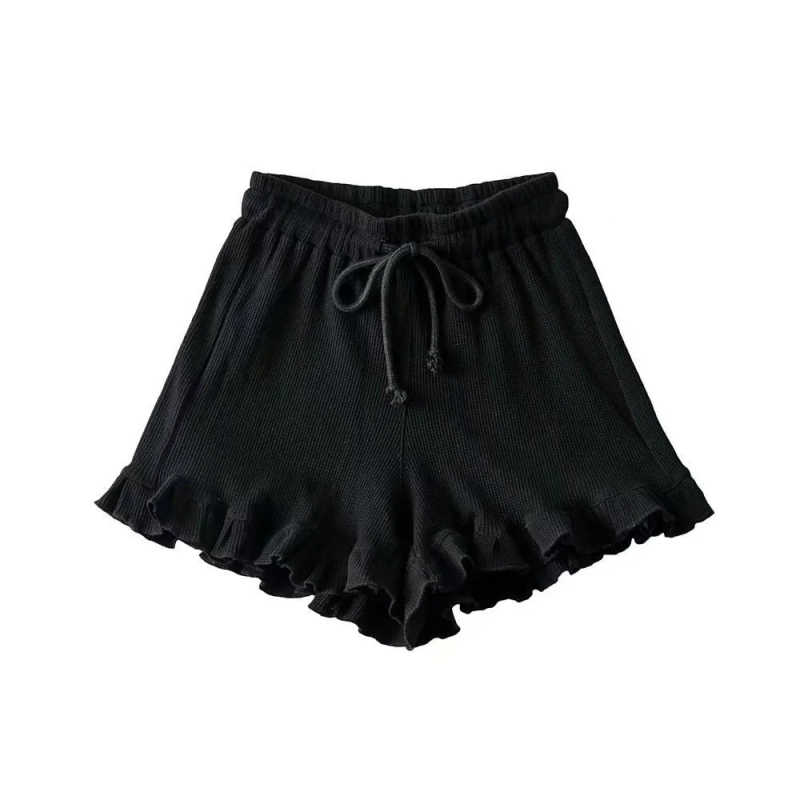Ženski casual šorts s čipkastim rubom i waffle uzorom, ljetni, elastičan pojas s vezicom, volani rub, sportski stil
