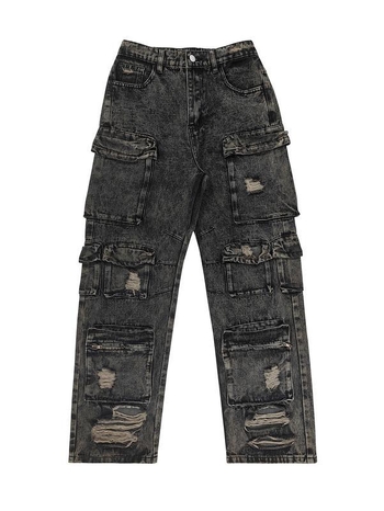 Traperice s patchwork panelima i višestrukim džepovima, streetwear inspiriran workwear stilom, oprane i izgrebane, dugački široki kroj
