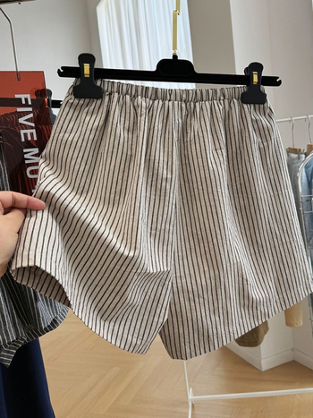 Ženski plus veličine ljetne šortse s elastičnim pojasom i šnuralom, prugaste, širokog kroja, A-linija, lagan materijal