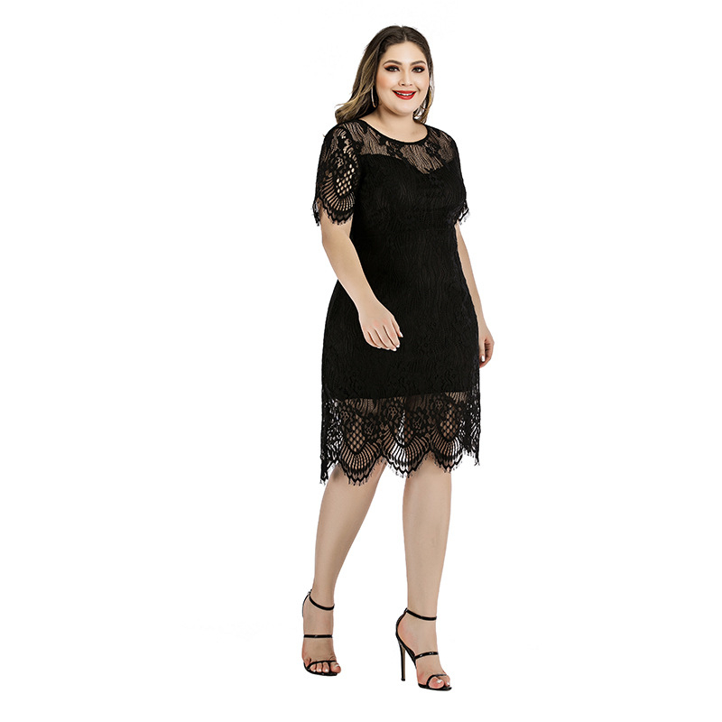 Rochie din dantelă pentru femei, mărime plus, talie strânsă, siluetă subțire, lungime mini-midi