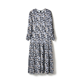 Shenghong Francuski stil elegantna cvjetna haljina s okruglim izrezom, slobodan kroj, plisirana midi duljina