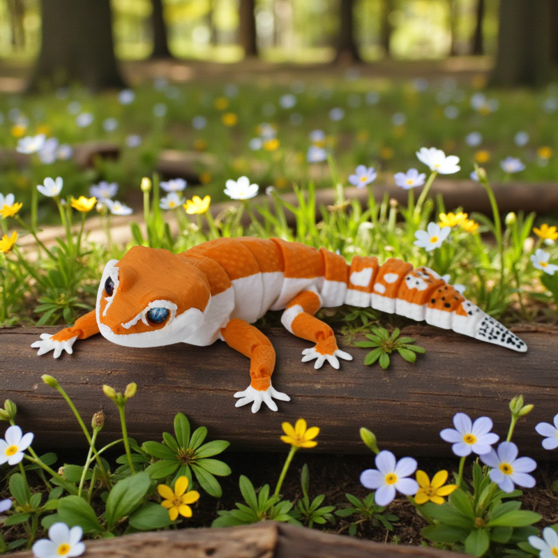 3D ispisani gekon s leopardovim uzorkom, artikulirana pokretna figura, realističan model životinje za ukrašavanje