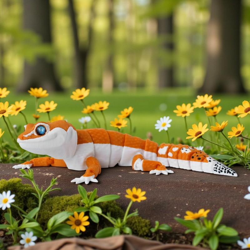 3D ispisani gekon s leopardovim uzorkom, artikulirana pokretna figura, realističan model životinje za ukrašavanje